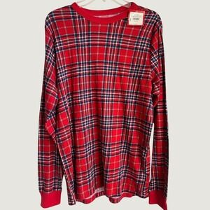 Wondershop Plaid Crewneck Pullover Sleepwear Shirt Mens Medium TALL Red Blue NWT